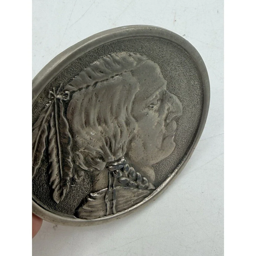 Vintage Silver Metal Type Indian Head Buffalo Nickel Belt Buckle Chief # 2064